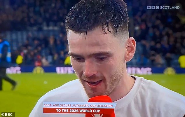 Andy Robertson está al borde de las lágrimas mientras rinde homenaje a Diogo Jota en una emotiva entrevista tras la clasificación de Escocia para el Mundial de 2026.