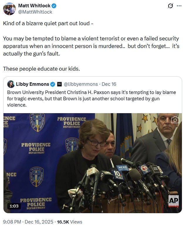 El presidente de Brown, de 3 millones de dólares, está molesto por “cambiar la culpa” después de que un hombre armado causara estragos en el campus