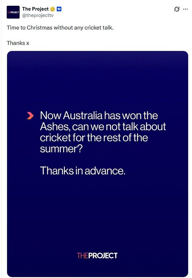 Los fanáticos del críquet condenan el Canal Diez por una publicación sorda sobre las Cenizas, e incluso ABC se está involucrando