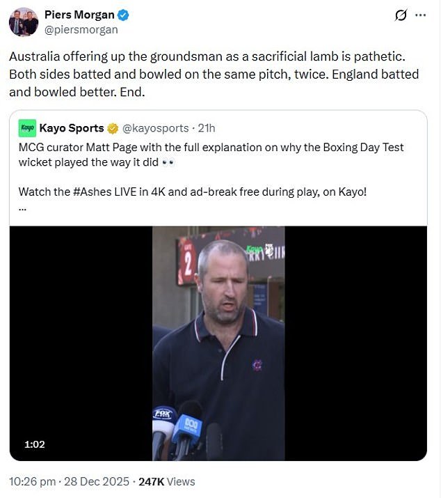 Piers Morgan acusa al cricket australiano de un acto “patético” tras la farsa del Boxing Day Test