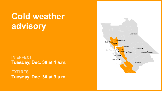 Una advertencia de clima frío está vigente para las regiones del interior del Área de la Bahía para el martes: las temperaturas alcanzarán un mínimo de 33°C – The Mercury News
