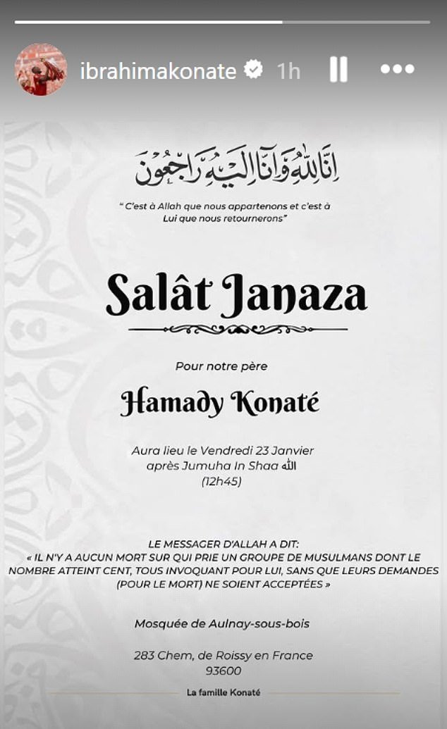 Ibrahima Konate confirma que su padre ha muerto en una publicación desgarradora después de perderse la victoria del Liverpool por 3-0 sobre el Marsella.