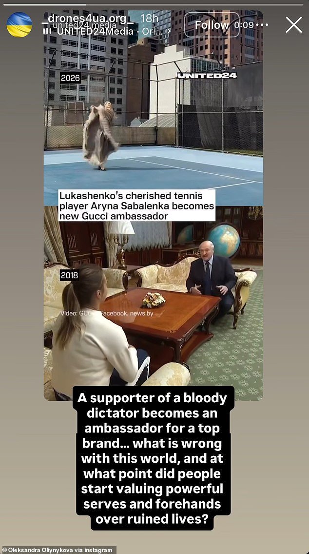 La estrella del Abierto de Australia, que pidió que se prohibiera el deporte a Aryna Sabalenka, critica a una de las casas de moda más grandes del mundo por patrocinar a la número 1 del mundo.