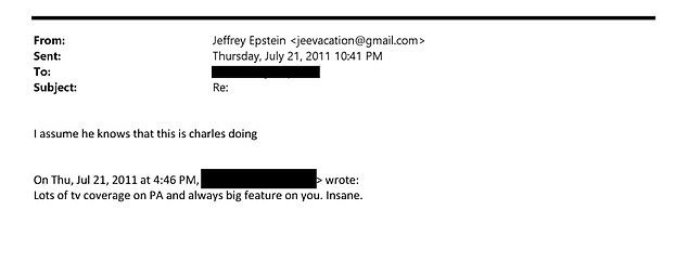 Epstein dijo el día que Andrew perdió su trabajo como representante comercial de Gran Bretaña: “Esto es obra de Charles”.