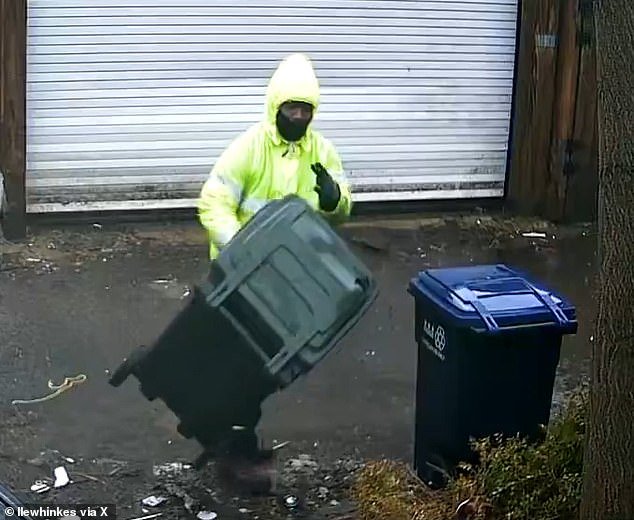 El perezoso recolector de basura de DC ha sido filmado arrojando botes de basura por el callejón en lugar de vaciarlos.