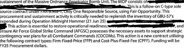Trump está encargando más bombas de la mayor bomba de Estados Unidos a pesar de afirmar que sólo le quedan seis, y el Pentágono admite que un rápido reabastecimiento es “crítico”.