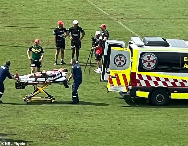 La joven estrella de la NRL es trasladada de urgencia al hospital en ambulancia después de un aterrador incidente de entrenamiento