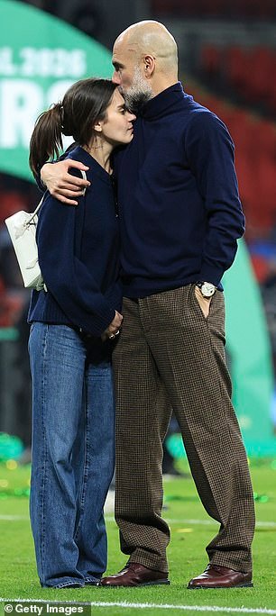 Pep Guardiola disfruta de un momento encantador en Wembley Pitch con su hija María mientras reflexiona sobre DEJAR el Manchester City a pesar de su éxito en la final de la Copa Carabao.