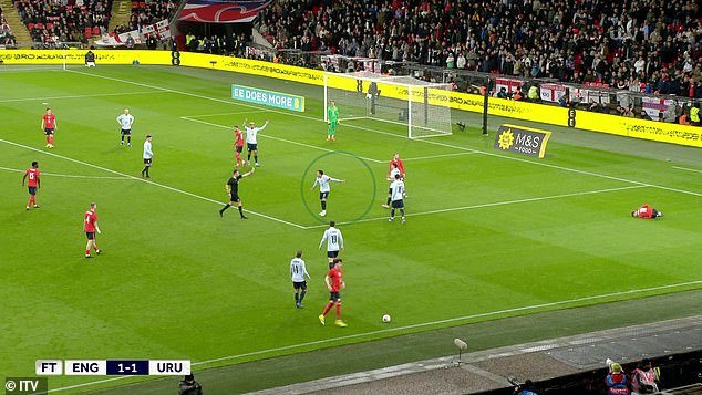 Una decisión arbitral absurda evita que la estrella del Man United reciba una tarjeta roja a pesar de mostrar DOS tarjetas amarillas en el empate de Inglaterra contra Uruguay en Wembley – en el nuevo momento de ‘Graham Poll’
