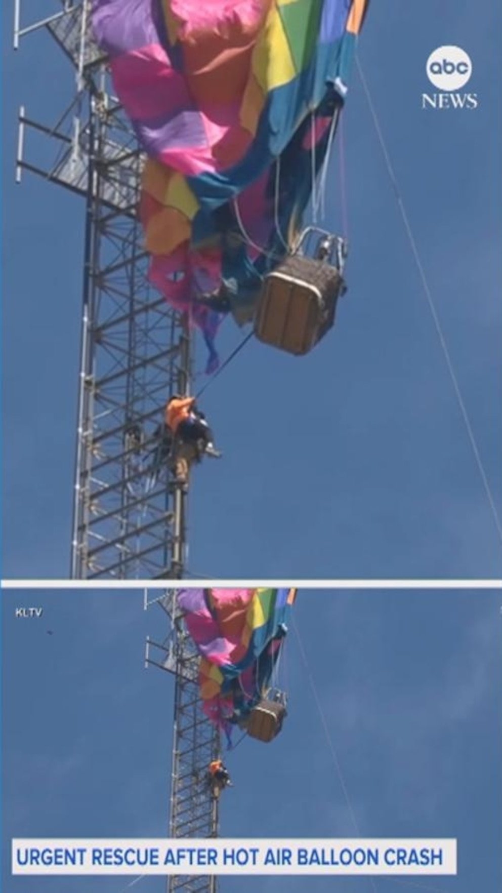 MIRAR: Pasajeros rescatados después de que un globo aerostático se estrellara contra una torre
