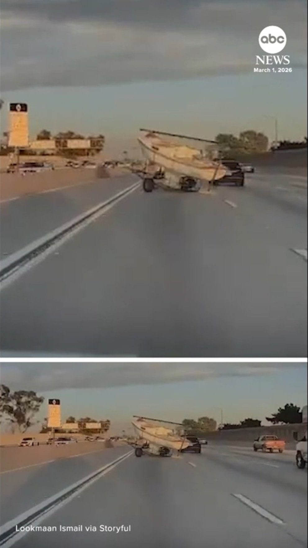 MIRAR: Barco se desprende del remolque en una transitada carretera de California