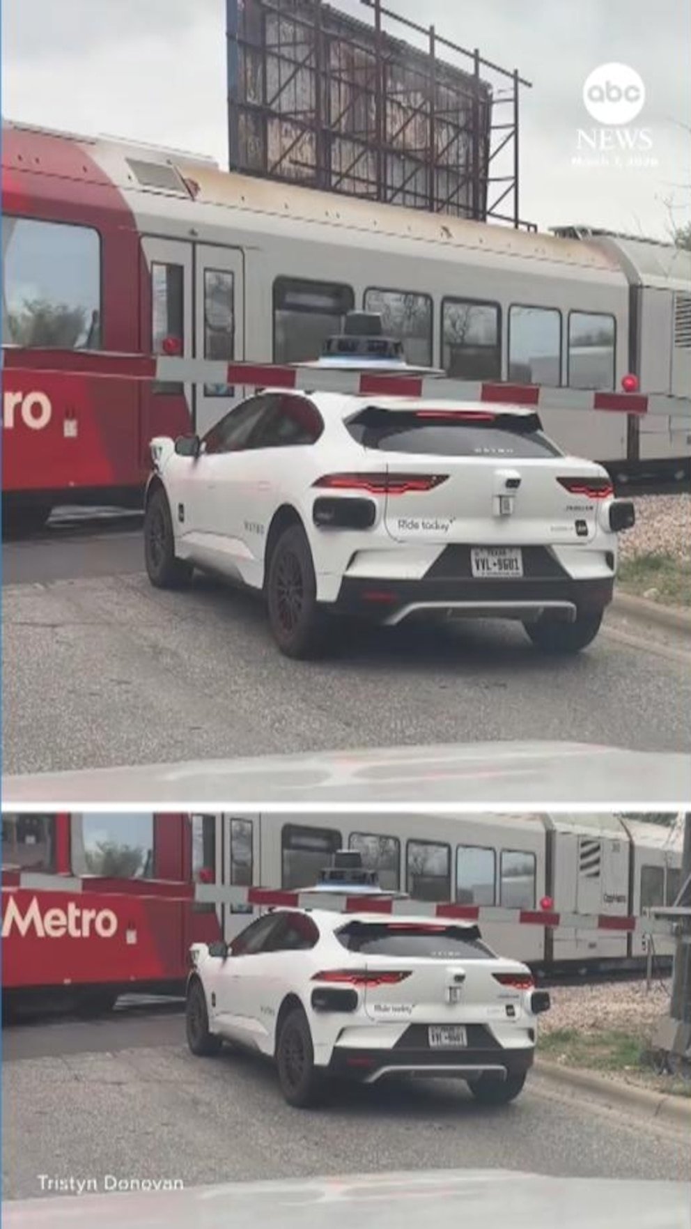 Vídeo: vehículo Waymo se detiene frente a la barrera del cruce ferroviario