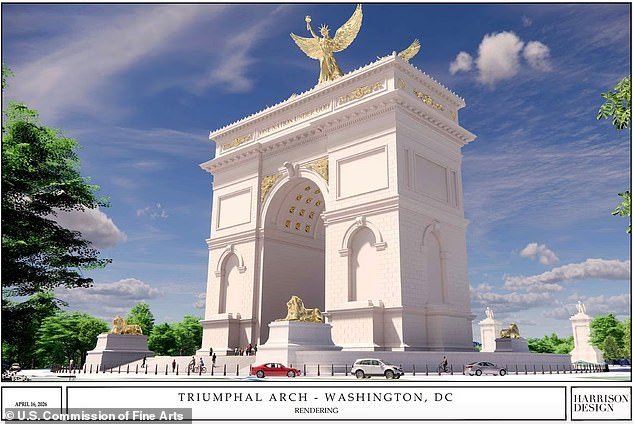 Nuevas representaciones muestran detalles del “Arco de Trump” de 250 pies de altura que se elevará sobre DC mientras el presidente confirma que ha presentado planes formalmente.