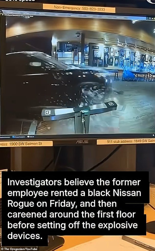 El momento en que un “ex empleado descontento” estrelló un coche lleno de explosivos contra el club de atletismo de Portland fue captado por la cámara