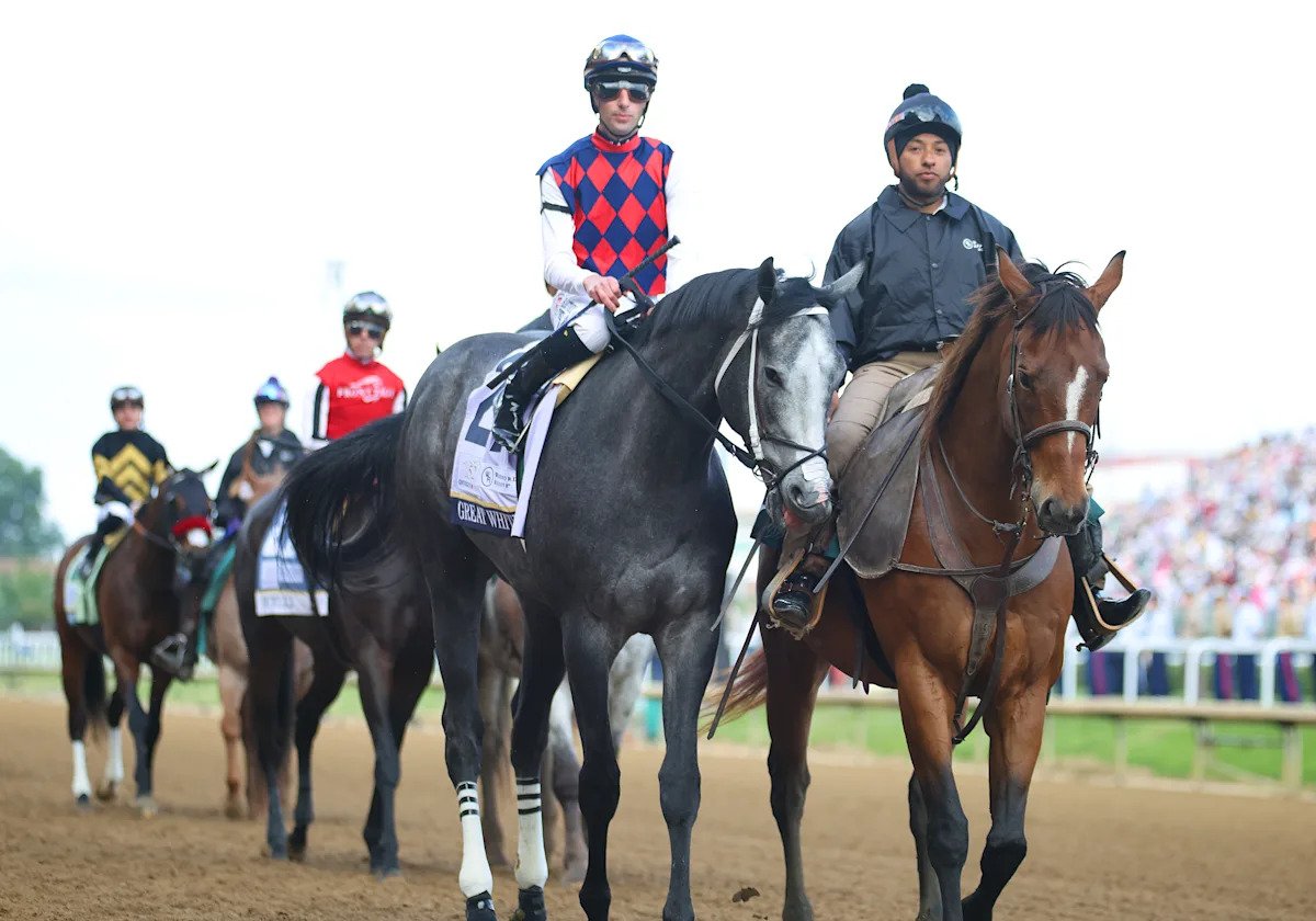 Kentucky Derby 2026: Great White, un scratch tardío, lo está haciendo bien después de rodar y tirar al jockey minutos antes de la carrera